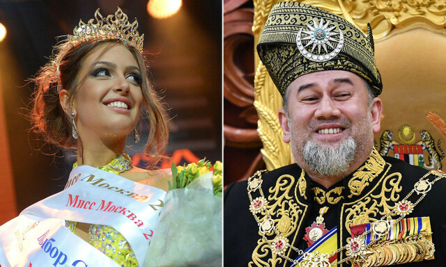 UBEKREFTET: I slutten av november dukket det opp video og bilder av det som skulle være bryllupet til den tidligere russiske missekandidaten Oksana Voevodina og Malaysias konge Sultan Muhammad V (49). Ryktene har aldri blitt bekreftet. Under to måneder senere abdiserte kongen. Foto: Reuters / AFP/ NTB scanpix UBEKREFTET: I slutten av november dukket det opp video og bilder av det som skulle være bryllupet til den tidligere russiske missekandidaten Oksana Voevodina og Malaysias konge Sultan Muhammad V (49). Ryktene har aldri blitt bekreftet. Under to måneder senere abdiserte kongen. Foto: Reuters / AFP/ NTB scanpix